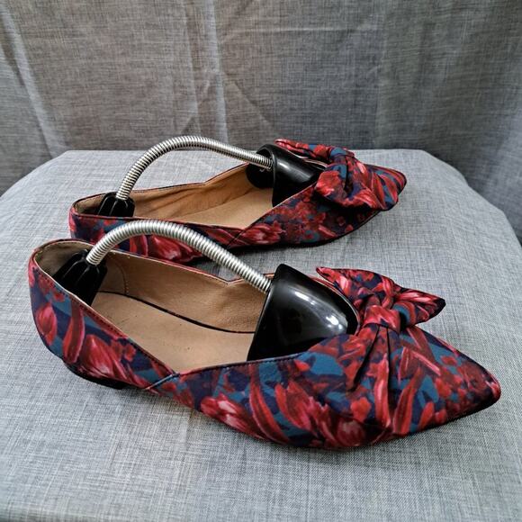 Anthropologie Floral Flats Red Size 7W Women - Picture 3 of 11